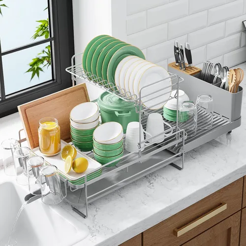 Vista 9 de Kitsure - Escurridor extensible para platos, 19.2-26.7 pulgadas de largo x 12.9 pulgadas de ancho, 2 niveles