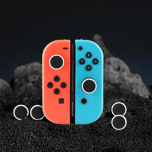 Vista 7 de 6 tapas de silicona para el pulgar de Joycon, antideslizantes, de silicona analógica para el control Nintendo SwitchOLEDLite Joycon (negro y blanco)