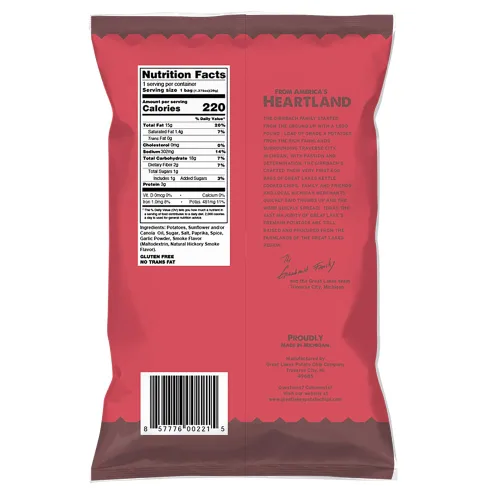 Vista 2 de Great Lakes Potato Chip Co. Barbacoa Hervidor de patatas fritas cocidas, caja individual tamaño aperitivo (paquete de 40, bolsas de 1.375 onzas)