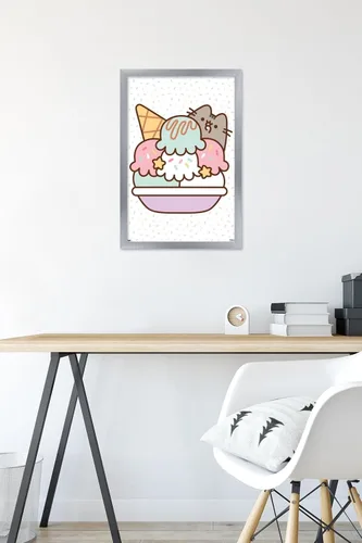 Vista 6 de Trends International Pusheen - Póster de pared de helado, 22.4 pulgadas de largo x 14.7 pulgadas, versión enmarcada en plata Versión con marco
