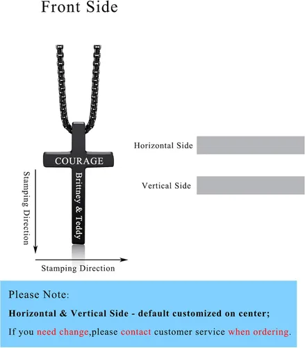 Vista 5 de Jovivi Collar de cruz personalizado para hombres y mujeres, grabado de acero inoxidable, placa de perro lisa, colgante de cruz de 24 pulgadas