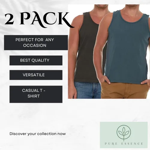 Vista 2 de Pure Essence Paquete de 2 camisetas sin mangas teñidas para hombre, camisetas casuales ideales para gimnasio, entrenamiento, correr, playa o uso