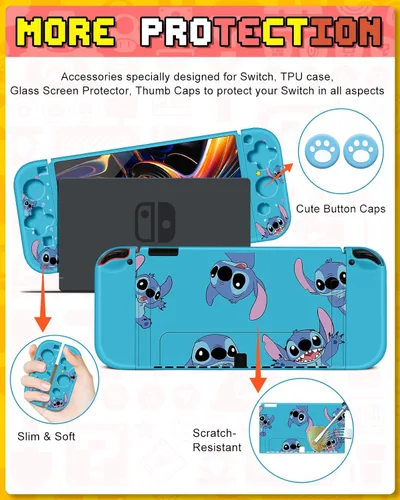 Vista 5 de Xinocy for Nintendo Switch OLED 9 in 1 Storage Accessories Kit with Travel Carrying Case+Switch Protective Cover+Game Case Holder+Strap+Sticker+2
