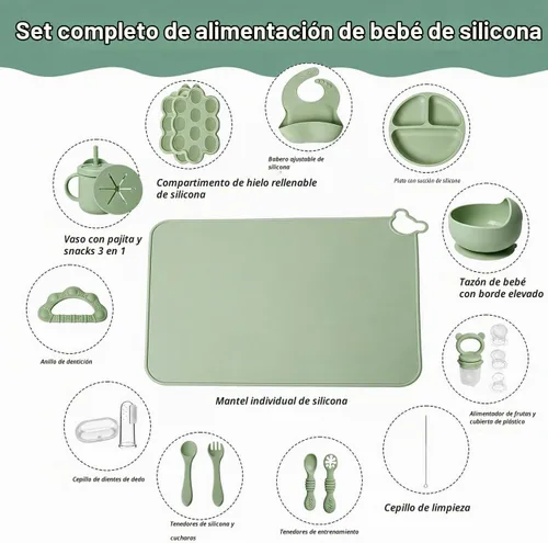 Vista 5 de 19 piezas de silicona bebé alimentación Set Eating Essentials para Juego de platos y cuencos para niños pequeños con babero, alimentador de frutas