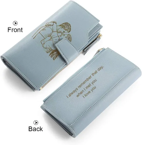 Vista 13 de Loveje - Billeteras personalizadas para mujer, de piel sintética, con grabadas fotográficas, triple pliegue, tarjeta de crédito, cartera larga