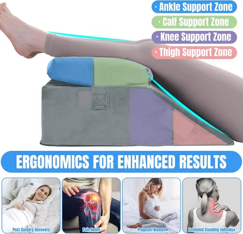 Vista 2 de HOMBYS Almohada ajustable que eleva las piernas, almohadas de elevación de piernas de espuma de alta densidad para después de la cirugía, almohada