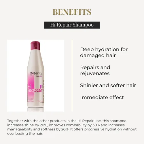 Vista 3 de SALERM - Champú reparador - Champú Hi Repair - 8.5 fl oz - Hidratación profunda para cabello dañado - Repara y rejuvenece - Cabello más brillante