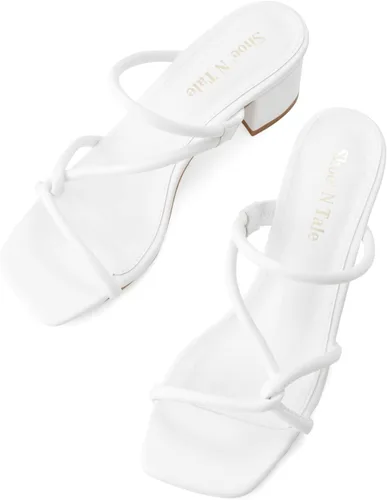 Vista 3 de Shoe'N Tale Tacones de tiras para mujer, tacón bajo y grueso, sandalias de tacón cuadrado abierto sin cordones