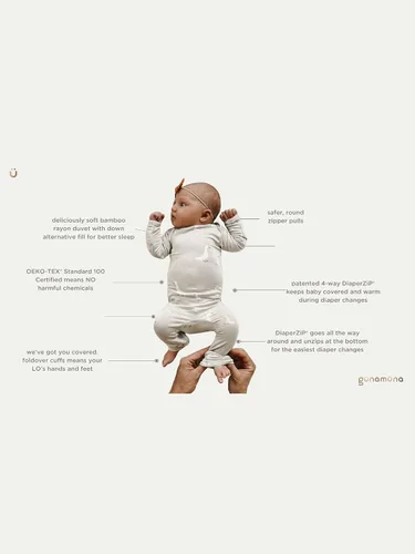 Vista 9 de GUNAMUNA Pijama unisex convertible ultrasuave para bebé, mameluco con cremallera para pañales, recién nacido a 24 meses