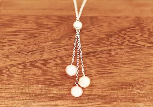 Vista 5 de Collar Lariat de plata de ley con 3 perlas cultivadas de agua dulce, 18 largo, Plata esterlina, Perla