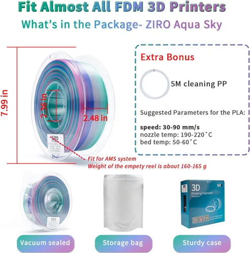 Vista 5 de ZIRO - Rápido cambio de color PLA, filamento de gradiente de color de 1.75mm, filamentos de PLA arcoíris brillantes, compatible con la mayoría