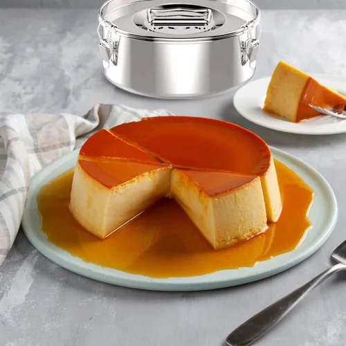 Vista 4 de Flanera - Molde para flan de 1.5 cuartos (7.62 x 2.92 pulgadas) - Flan Maker con tapa para Bao Maria