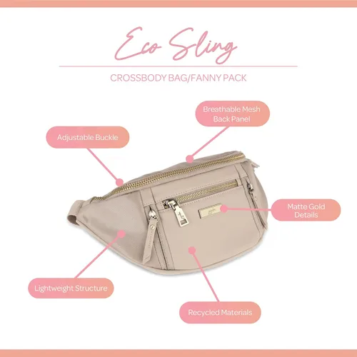 Vista 3 de JuJuBe Bolso bandolera ecológico, riñonera negra de moda para mamás, adorable riñonera o cangurera cruzada, incluye 5 bolsillos y ranuras