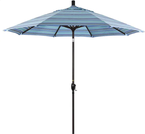 Vista 34 de California Umbrella Paraguas redondo de aluminio del mercado de 9', elevación de manivela, inclinación del botón, poste de bronce Azul (Air Blue)
