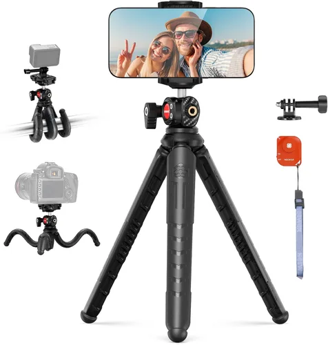 Vista 14 de NEEWER Trípode para cámara con control remoto, mini trípode flexible para teléfono con adaptador de montaje de cámara de acción, soporte oculto