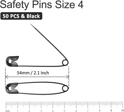 Vista 5 de 50 pines de acolchado resistentes de 2.1 pulgadas (2.126 in), pasadores de seguridad grandes tamaño 4, pasadores de costura de metal negro, grandes