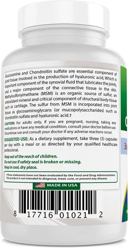 Vista 4 de Best Naturals, Suplementos MSM de glucosamina condroitina, 2600 mg por porción, 90 cápsulas (90 unidades (paquete de 1))