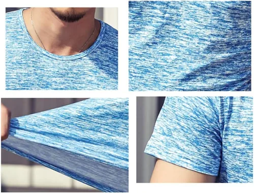 Vista 5 de KUYIGO Camisetas deportivas para hombre, camiseta deportiva para correr, gimnasio, entrenamiento, secado rápido, cuello redondo, camiseta