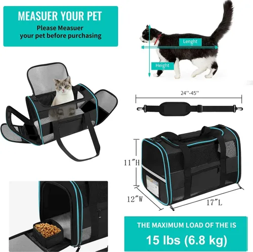 Vista 2 de Transportín para Gatos Transportín para Mascotas Aprobado por Aerolíneas para Perros Pequeños Gatos Cachorros Plegable de Lados Suaves Bolsa de Negro