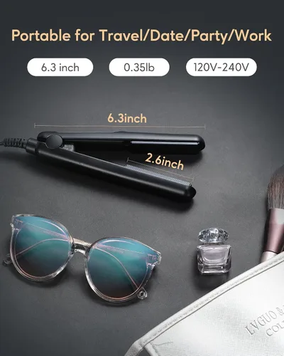 Vista 6 de Wavytalk Plancha de pelo de iones negativos de 1 pulgada negro mate y mini plancha plana negra