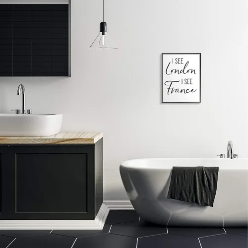 Vista 3 de Stupell Industries 'I See London and France Saying Bathroom Humor', arte giclée enmarcado, negro, 16 x 20 pulgadas, fácil de colgar y resistente