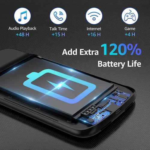 Vista 3 de Funda de batería para iPhone 13, 7000 mAh, ultrafina, portátil, funda de carga, batería extendida recargable, compatible con iPhone 13