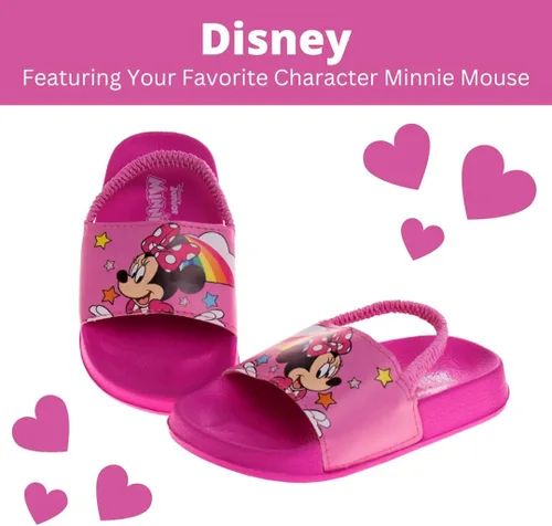 Vista 2 de Disney Minnie Mouse, Encanto, Mickey, Lightning McQueen, Frozen Elsa Anna Girl - Sandalias de verano para niños con correa trasera para la playa