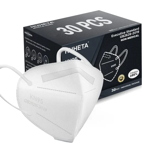 Vista 12 de HUHETA - Mascarillas KN95, paquetes de 30 unidades envueltas individualmente, 5 capas, transpirables y cómodas, con eficiencia de filtro superior al