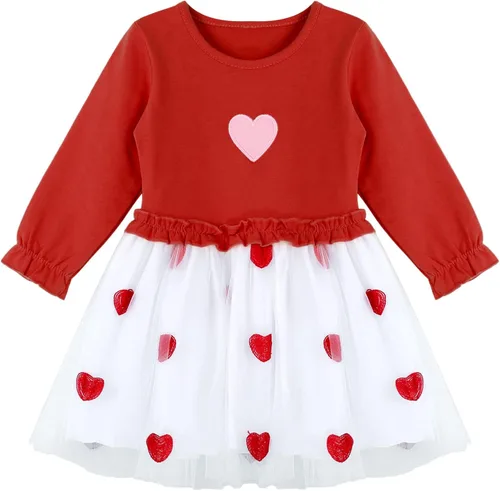 Vista 2 de Kaerm Disfraz de tutú de tul de princesa con estampado de corazón y manga larga para niñas