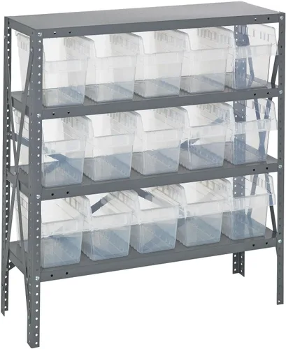 Vista 137 de Quantum QSBU-245BK Heavy Duty Shelving Unit with (7) Shelves and (24) QUS245 Black Bins for Garage Warehouse Storage Distribution 400 lb Load