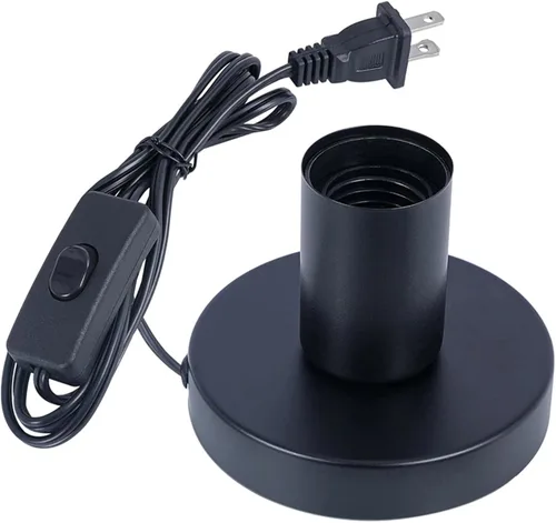 Vista 10 de Lámpara de mesa industrial, pequeña base de enchufe de luz de escritorio de metal pulido, soporte de bombilla de rosca Edison vintage E26/E27, cable