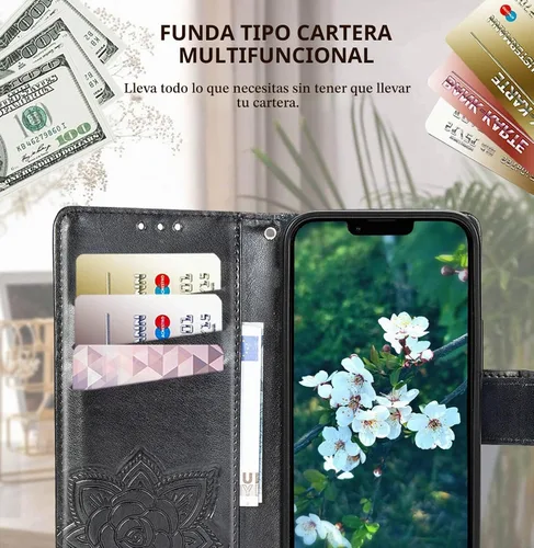 Vista 3 de Funda tipo cartera compatible con iPhone 14 para mujer, color negro