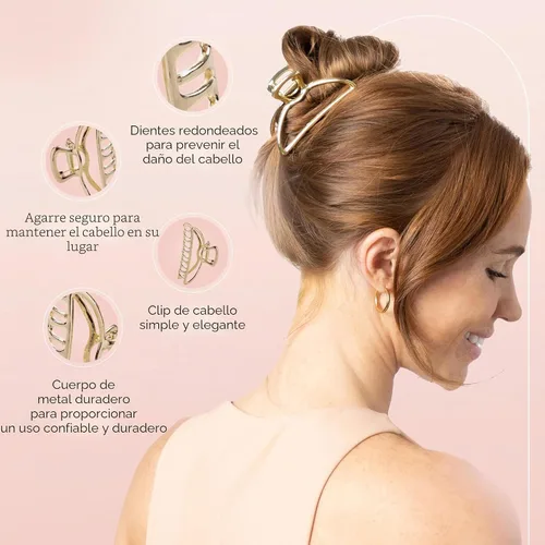 Vista 3 de Kitsch - Clip de garra de forma abierta Durable & Elegant Gold Women Hair Accessories Clips Hair Comfortably All-Day Great For Everyday Use &