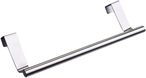 Vista 2 de OSALADI Toallero de pared para colocar sobre la puerta, toallero metálico plateado sobre la puerta, toallero de cocina, estante para platos de acero