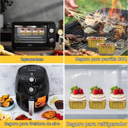 Vista 5 de Paquete de 100 mini moldes cuadrados para tartas con tapas, de papel de aluminio dorado de 5 onzas, recipientes individuales de postre