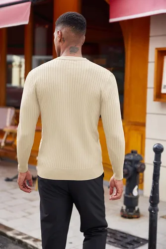 Vista 42 de COOFANDY Suéter de punto Henley para hombre, manga larga, con botones, ligero, para otoño, ajustado, acanalado