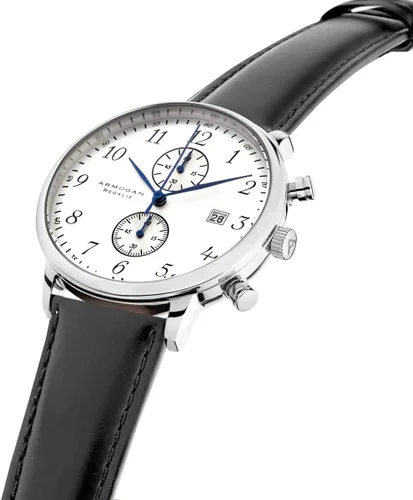 Vista 5 de Regalia - Silvered White C84 - Reloj cronógrafo correa de cuero para hombre, Cronógrafo, movimiento de cuarzo