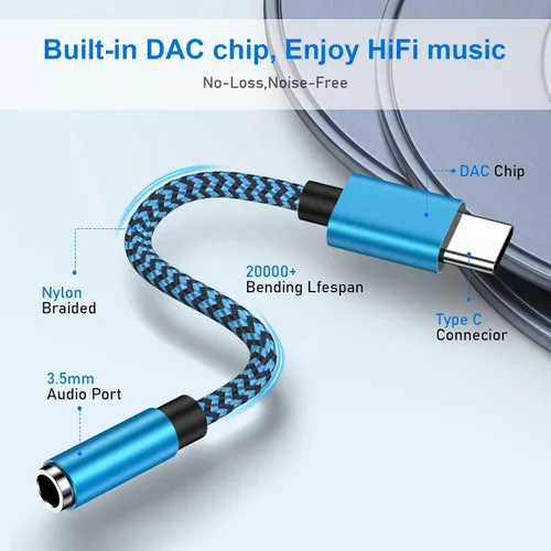 Vista 5 de Adaptador USB tipo C a conector de auriculares de 0.138 in, paquete de 2 cables USB C a Aux hembra de audio compatible con Samsung Galaxy A54 A37