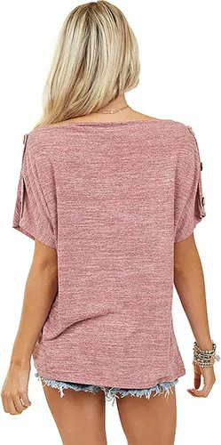 Vista 6 de Blusa sólida hombros descubiertos para mujer, camiseta de manga corta de verano 2023, camiseta holgada sexy para fiesta