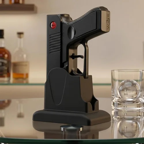 Vista 6 de Abridor de botellas de sacacorchos de vino con pistola eléctrica, batería inalámbrica con base de funda recargable, abre automáticamente vinos Negro