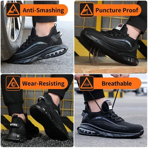 Vista 7 de Zapatos deportivos con punta de acero para hombre, zapatos ligeros para hombre, zapatos de trabajo cómodos, zapatos de seguridad con amortiguación