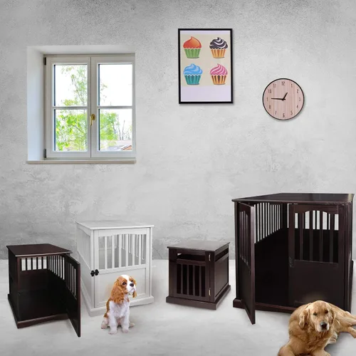 Vista 14 de Casual Home Mueble de madera para perros de interior, jaula para perros, mesa auxiliar, mesa de noche, cuna para perros con cierre de seguridad
