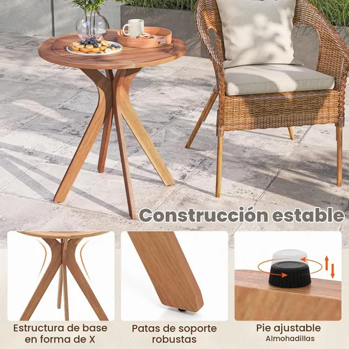 Vista 8 de Tangkula Mesa bistró de madera de acacia de 27.5 pulgadas, mesa redonda de madera con base en X, mesa de bistró lateral de café para jardín, patio