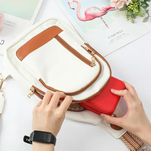 Vista 6 de MJartoria Joyero de viaje, pequeñas cajas de joyería para mujeres y niñas, caja organizadora de joyas portátil roja, regalos de moda