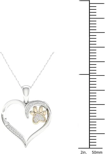 Vista 4 de Collar con colgante de pata de oro rosa de 10 quilates con corazón de diamante TDW de 114 quilates para mujer (I-J,I2)