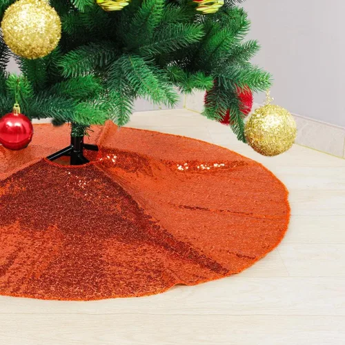 Vista 10 de Partisout Falda de árbol de lentejuelas con purpurina, falda de árbol de Navidad de algodón, falda colorida para árbol de Navidad, falda de árbol