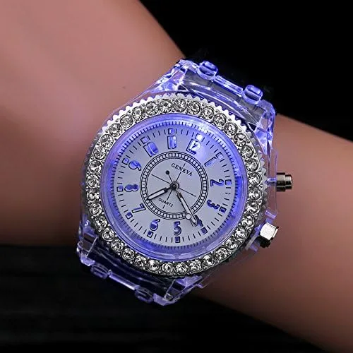 Vista 4 de yunanwa Paquete de 8 relojes con luces LED luminosas para mujeres y hombres, unisex, vestido de gelatina de verano, relojes de pulsera, pulsera
