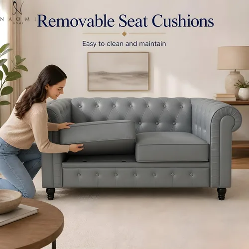 Vista 5 de Naomi Home Emery Chesterfield - Juego de sofá de dos plazas, color gris