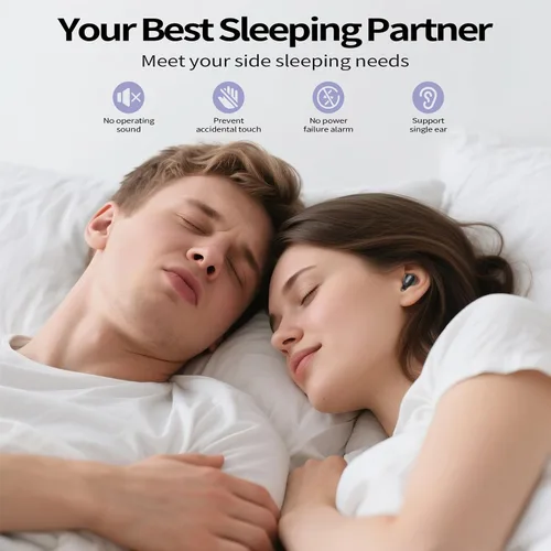 Vista 2 de Auriculares para dormir, mini ANC inalámbricos Bluetooth 5.4, graves profundos, auriculares estéreo de 48 horas, 4 micrófonos ENC con cancelación