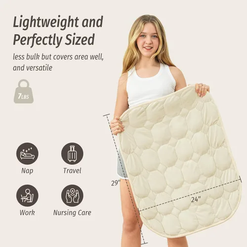 Vista 3 de Wemore Manta ponderada de regazo de 7 libras para adultos, manta pequeña con peso para viajes, calma, relajación, siesta y dormir, almohadilla